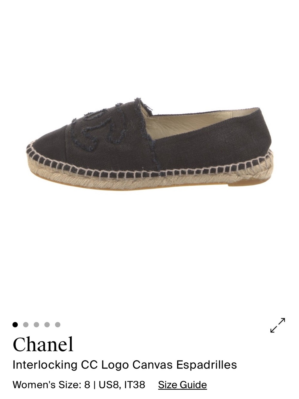 Chanel Interlocking Black CC Logo Canvas Espadrilles Size 38